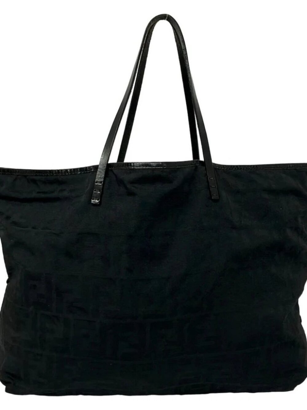 FENDI Roll Bag/Zucca Black Nylon Leather Tote Bag